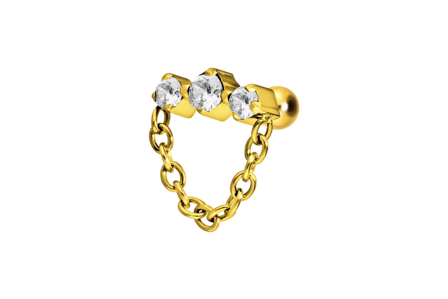 Titan Ohrpiercing mit Innengewinde 3 EINGEFASSTE KRISTALLE + KETTE